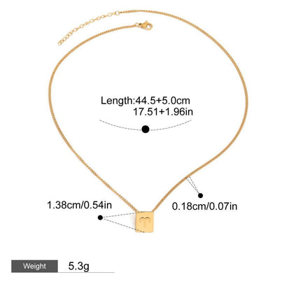18K gold square necklace with twelve zodiac elements design - mavazie