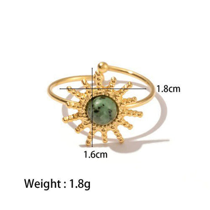 18K Gold Sun - Shaped Gemstone - Inlaid Luxury Ring - mavazie
