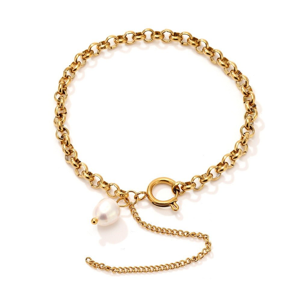 18K gold thick chain with pearl design high - end bracelet - mavazie