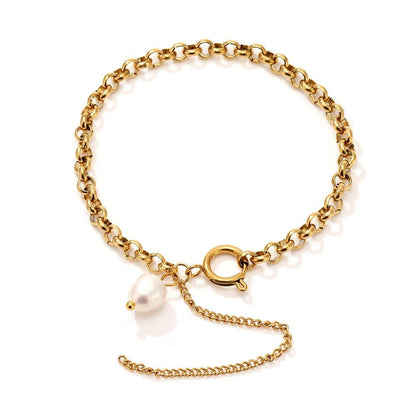 18K gold thick chain with pearl design high - end bracelet - mavazie