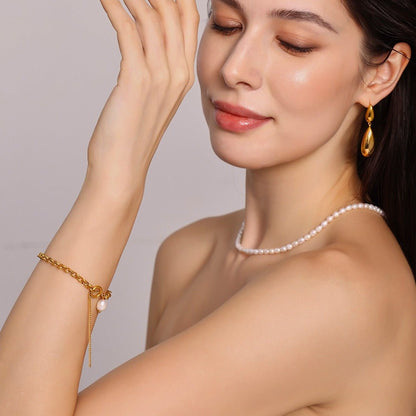 18K gold thick chain with pearl design high - end bracelet - mavazie