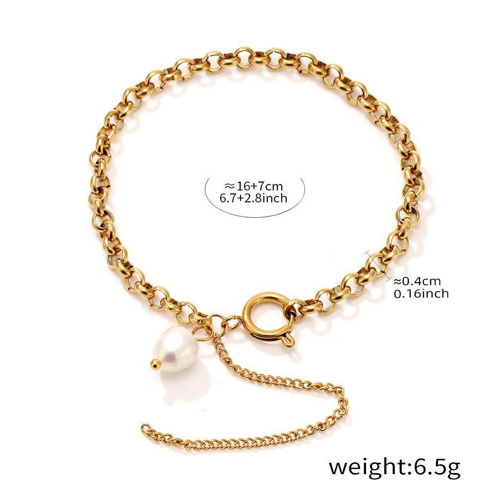 18K gold thick chain with pearl design high - end bracelet - mavazie