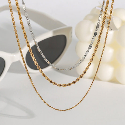 18K gold three - layer chain with gold and silver color matching design, noble and elegant necklace - mavazie