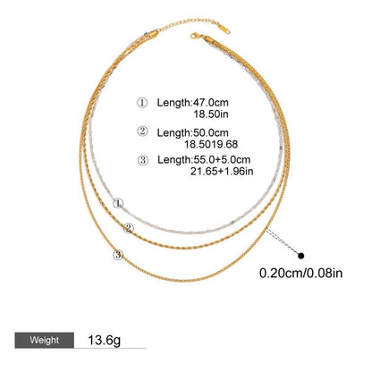 18K gold three - layer chain with gold and silver color matching design, noble and elegant necklace - mavazie