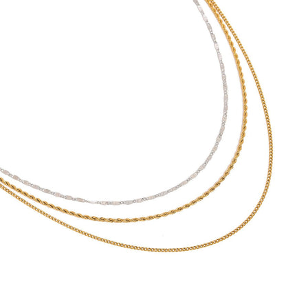 18K gold three - layer chain with gold and silver color matching design, noble and elegant necklace - mavazie