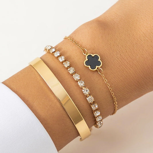 Hip - Hop Punk Rhinestone Chain Clover Bracelet - mavazie