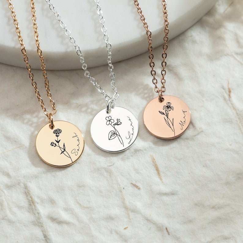 【S925 Silver】Birthday flower with customizable name - mavazie