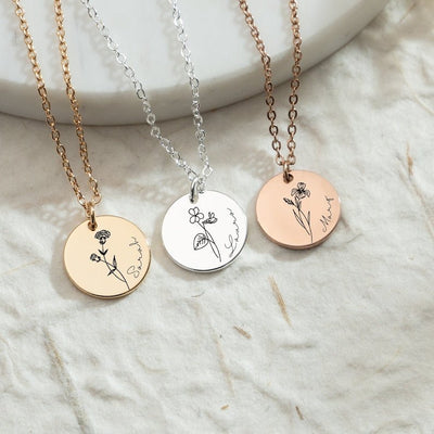 【S925 Silver】Birthday flower with customizable name - mavazie