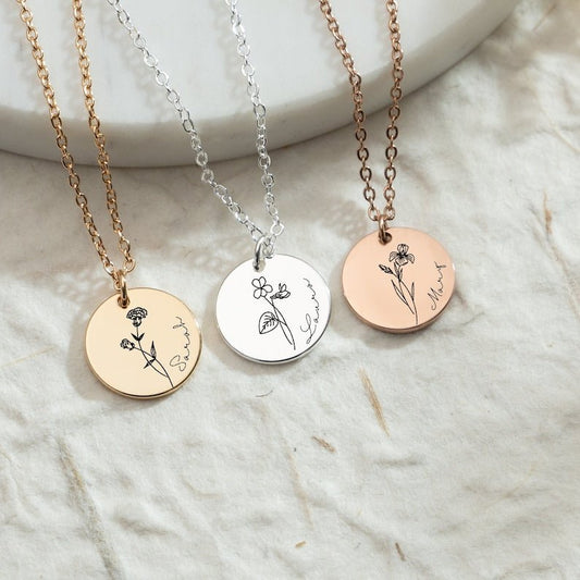 【S925 Silver】Birthday flower with customizable name - mavazie
